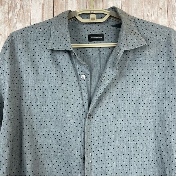 Ermenegildo Zegna Polka Dot Print Long Sleeve Button Front Shirt Size XXL Men - Picture 2 of 10